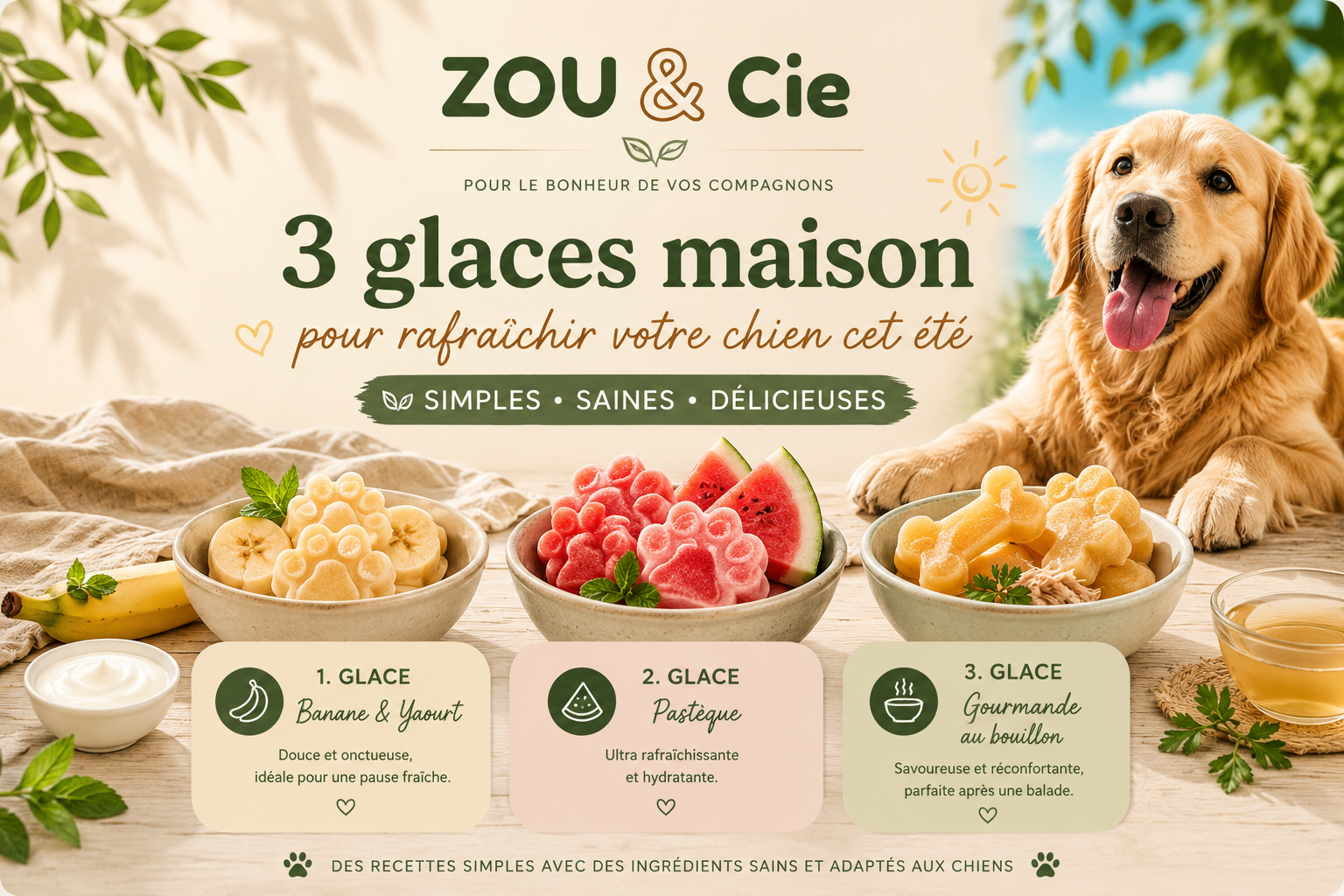 🍦 3 glaces maison simples pour rafraîchir votre chien cet été