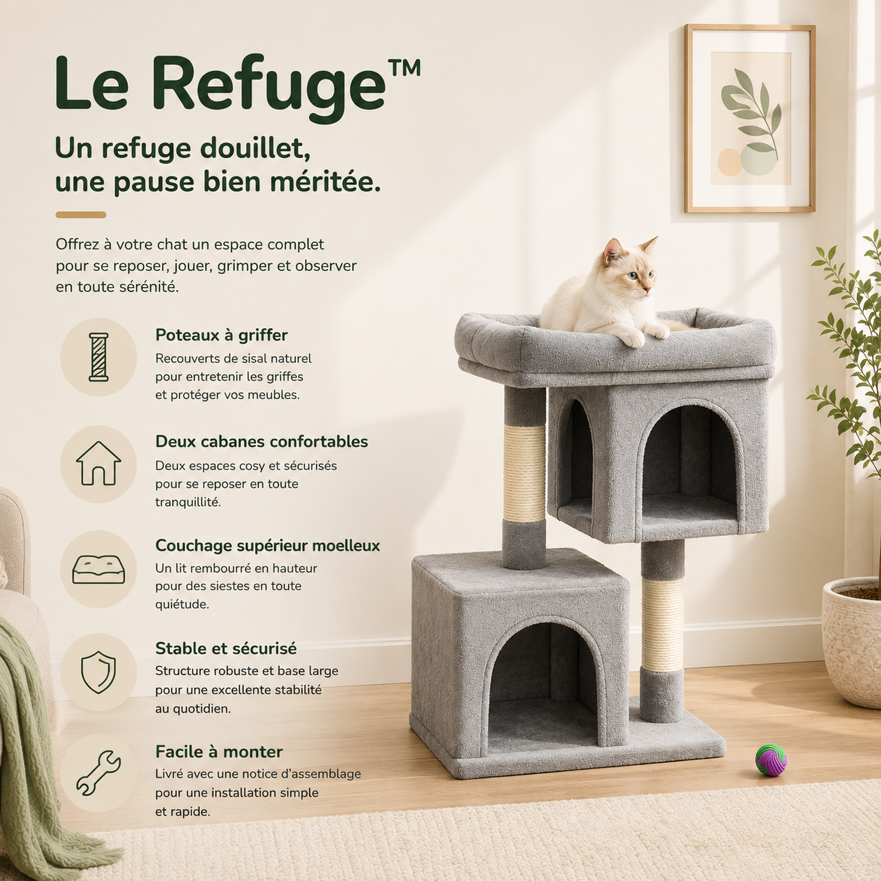 Arbre à Chat Le Refuge™ – 74 cm